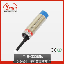 Inductive Proximity Switch (IT18-3008NA) 6-36VDC Three-Wires DC NPN Normally Open Sensor with 8mm Detection Distance